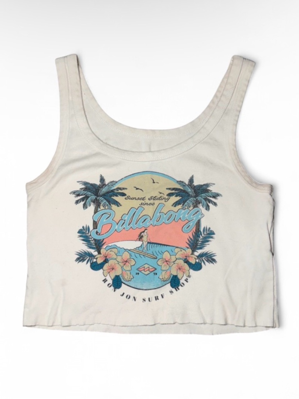 Billabong surf summer white cropped tank top Size M ⭐️
